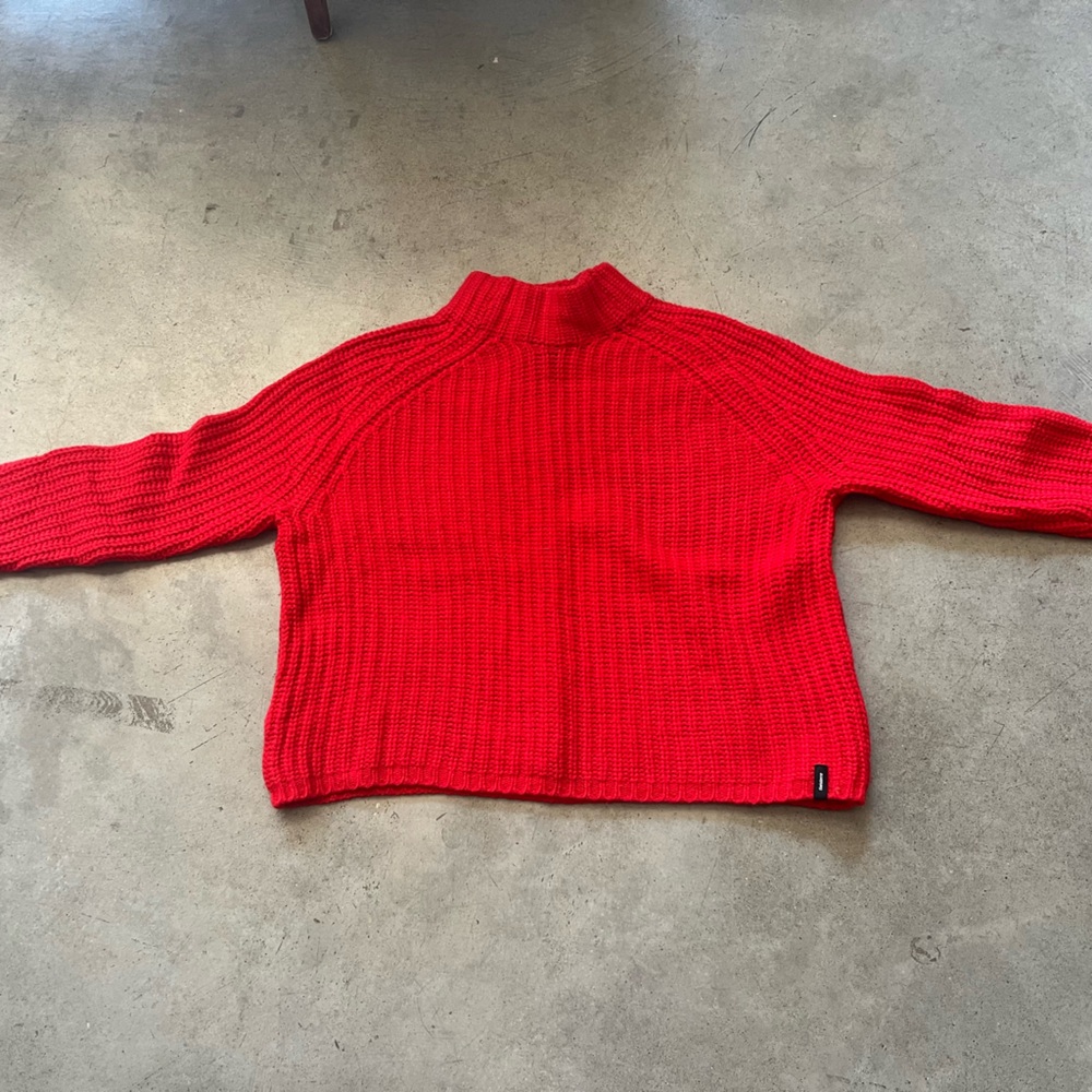 Women's Merino Wool Red Ribbed Mockneck Sweater